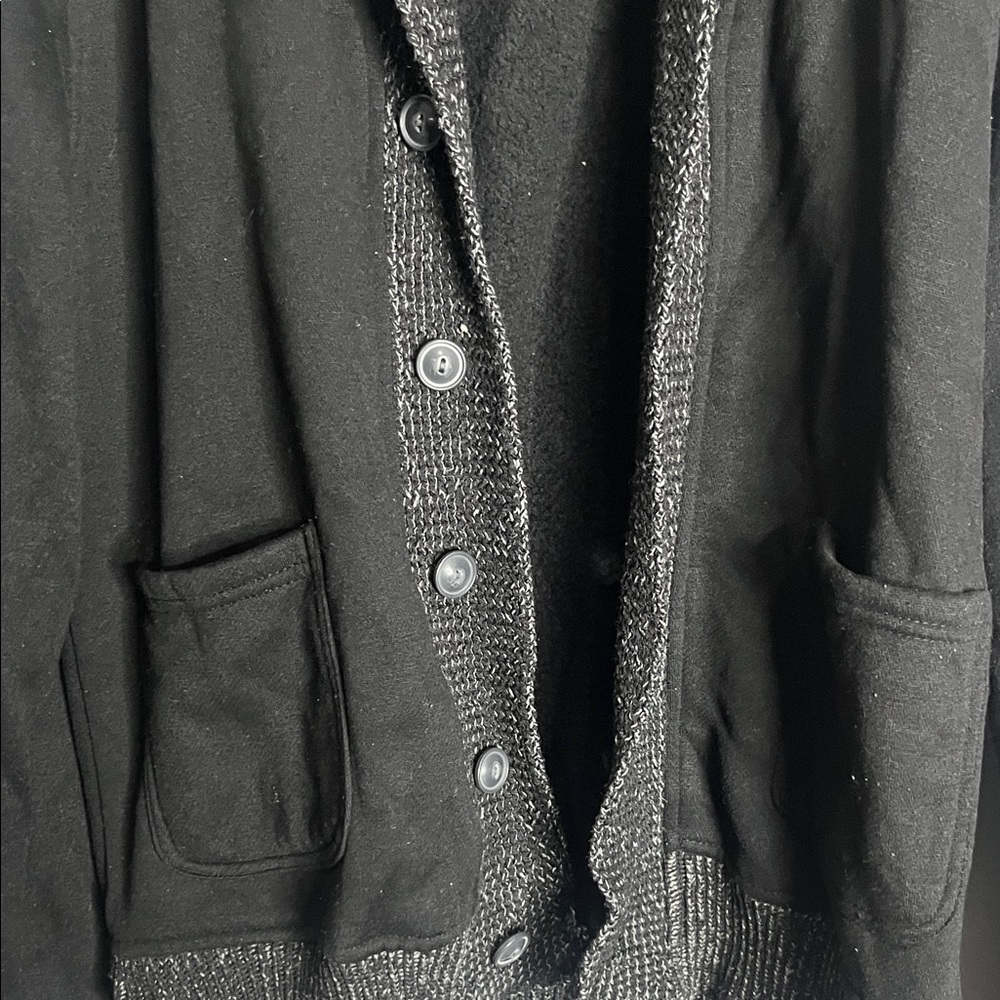 Men's Black Cardigan with Gray Trim - Picture 4 of 5